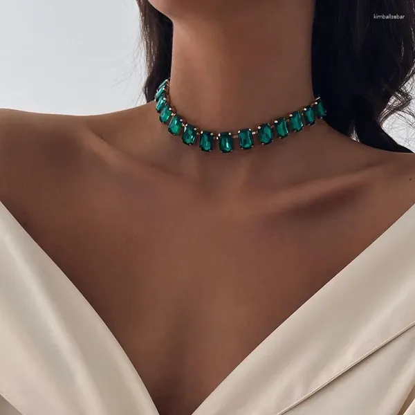 Gargantilha artesanal verde cores vidro cristal colar declaração pingente colar para mulheres strass grande quadrado ins