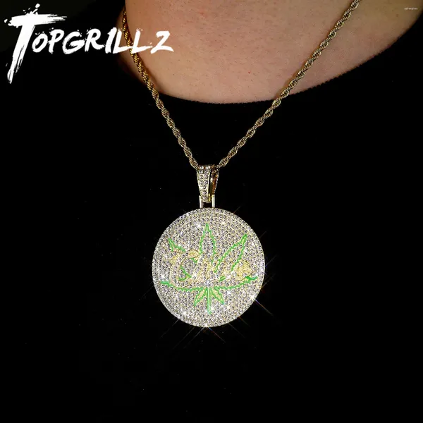 Collane con ciondolo TOPGRILLZ Collana rotonda Hip Hop con corda Catena cubana Ghiacciata con strass Gioielli con ciondoli alla moda