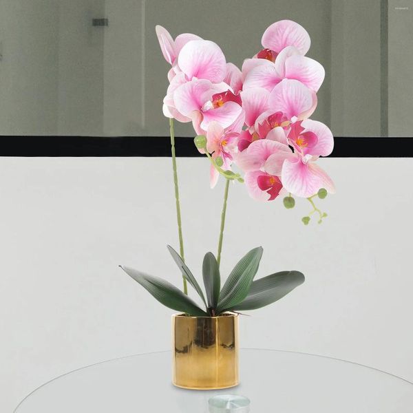 Flores decorativas simuladas bonsai flor artificial simulação phalaenopsis decoração de casamento planta mini vasos de pano de seda casa