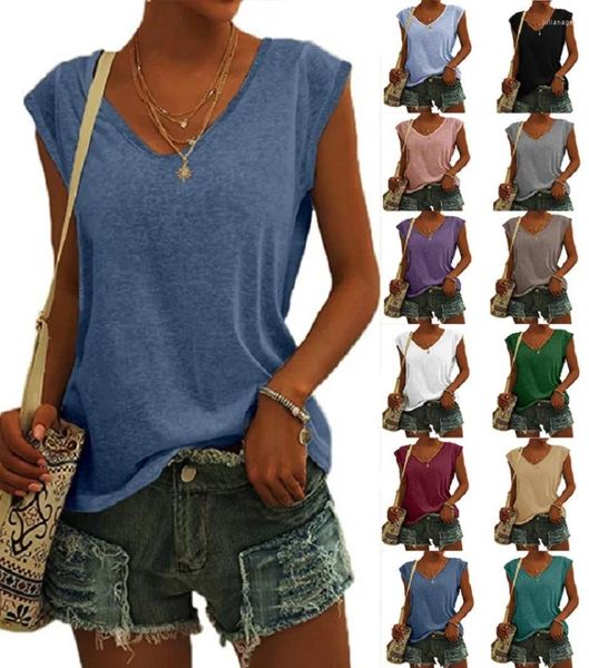 Damen-T-Shirts, 2024, Sommerankunft, erweiterter Stil, Wunschliste, einfache einfarbige V-Ausschnitt-Abdeckung, Ärmel, loses T-Shirt, weibliche Kleidung