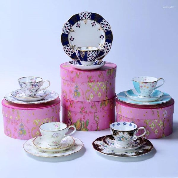 Tee -Sets Tee Tassen Untertasse Set Dessert Teller Knochen China Kaffee Kaffeecup Snack Food Home Küchenversorgung