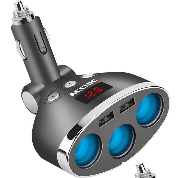 Auto-Zigarettenanzünder, 3-in-1, Dual-USB-Buchse, Splitter, Stecker, Spannungsüberwachung, für Smartphone, Drop-Lieferung, Autos, Motorräder, Auto E Otbta