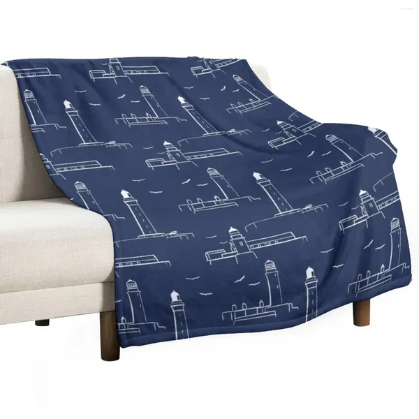 Одеяла с узором «Маяки», версия 2 — белое на темно-синем пледе для декоративного дивана, косплея, аниме
