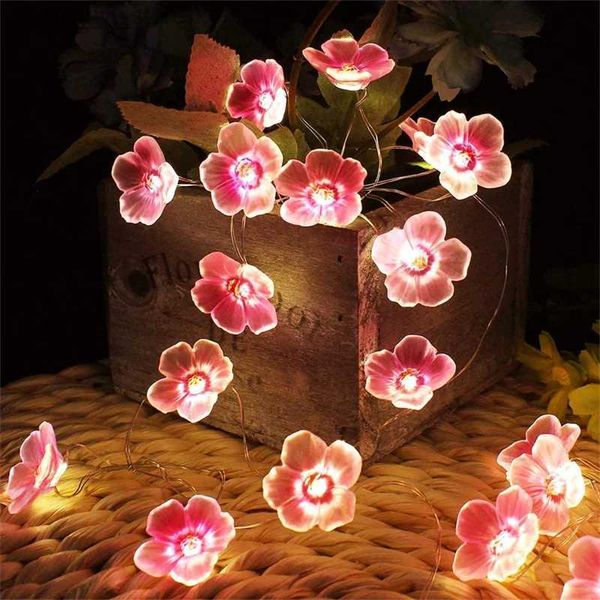 LED-Lichterketten, Kirschblüten-Feen-Lichterkette, rosa Sakura-Blumenlampen, batteriebetrieben, für Weihnachtsgirlande im Freien, Heimdekoration YQ240401