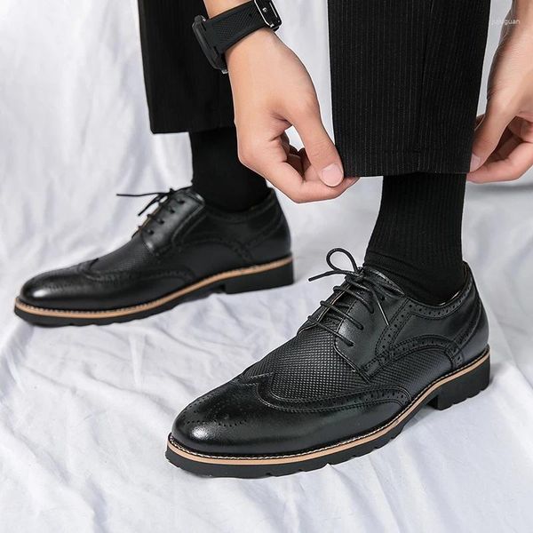 Casual Schuhe Luxus Designer Mann Echtes Leder Lace Up Derby Chunky Brogues Retro Plattform Oxford Für Männer Große Größe 38-46