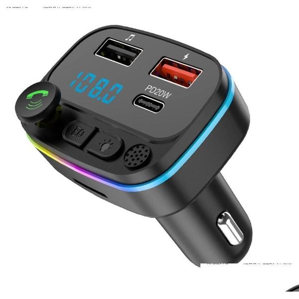 Bluetooth Car Kit Kits 5.0 Sender Fm Wireless Hände O Empfänger MP3-Player Typ-C Dual USB Schnellladegerät Zubehör Drop Lieferung Otw2H