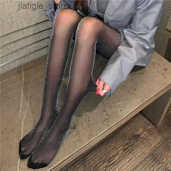 Sexy Socken funkeln transparente Leggings Frauen Perle glänzende Körperstrumpf Socken Strumpfhosen sexy Strümpfe Lady Bottom Unterwäsche Y240401