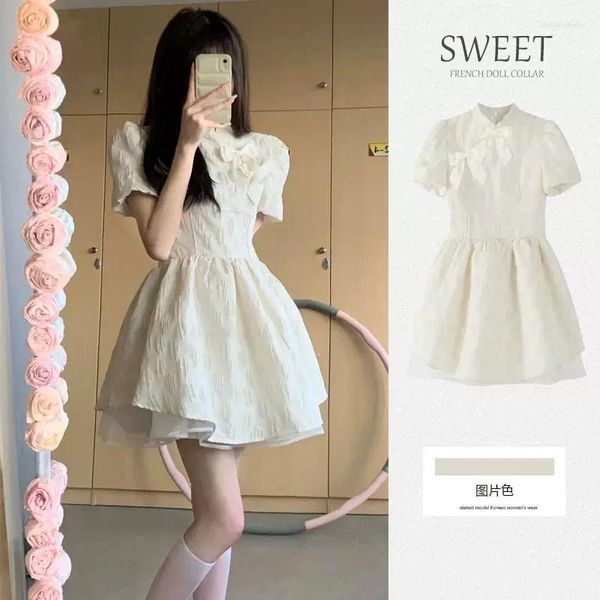 Vestidos casuais mini vestido mulheres arco branco design a linha verão doce meninas concurso estilo coreano moda princesa saia