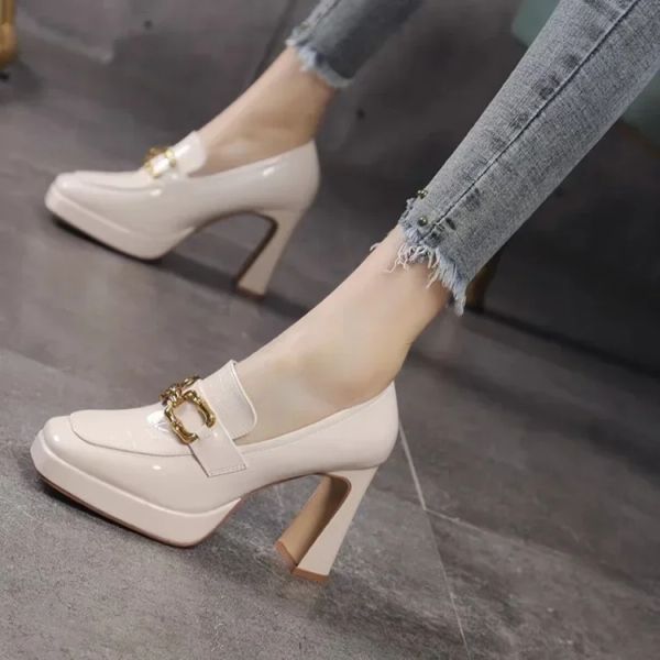 Pompe Spring Fashion High Heels Autunno New Women Platform Pompa Pompe in stile britannico Slip on Square Office Lady Work Scarpe