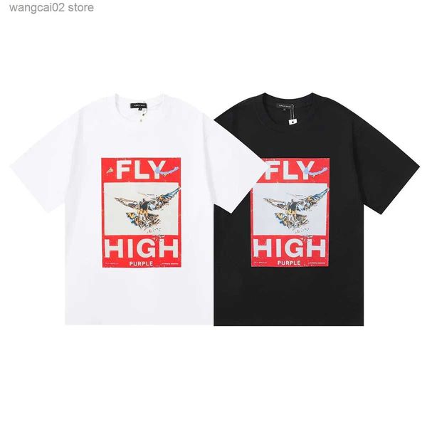 T-shirt da uomo 2024 nuova marea Viola Marca FLY HIGH stampato uomini e donne hip-hop allentati casual girocollo T-shirt corta slve T240401