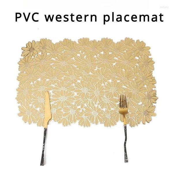 Masa Paspasları 4pcs Dikdörtgen Kombinasyon Bırakılış Boş PVC Western Placemat Altın Düz Renk Yalıtım Mat Su Geçirmez