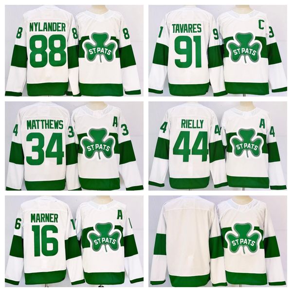 Genähtes 2024 Auston Matthews 34 Marner 16 Nylander 88 Tavares 91 Morgan Rielly 44 Weißes St. Patricks-Trikot Toronto St.Pats Hockey-Trikots S-XXXL Herren-Trikot Neu