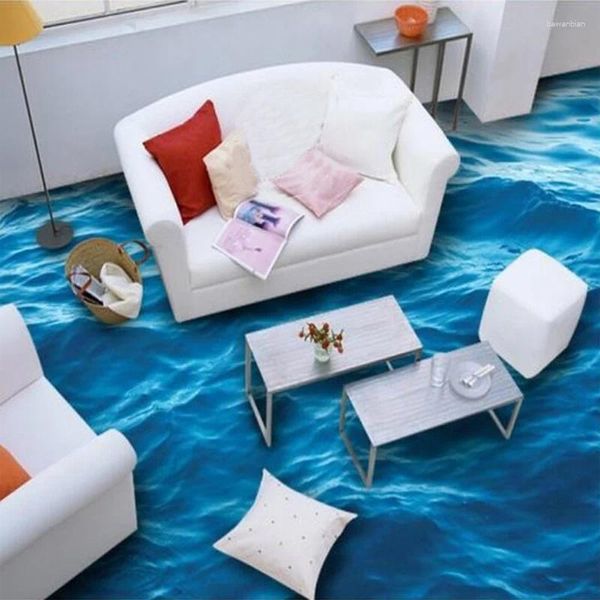 Tapeten Benutzerdefinierte Boden PVC Selbstklebende Wasserdichte Tapetenrollen Wohnzimmer Badezimmer 3D Dreidimensionale Wellen Wandbild