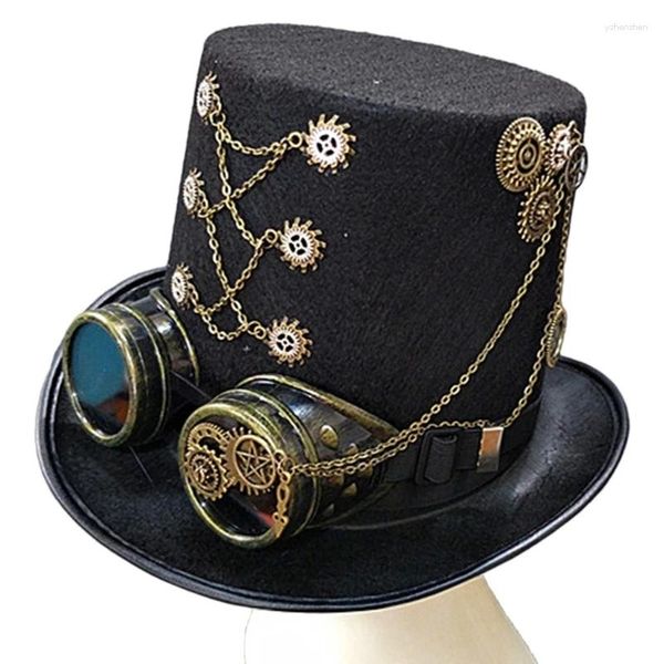 Berets Chapéu de Halloween com óculos Top Steampunk Traje Acessórios Cosplay Prop para Homens Mulheres Vintage
