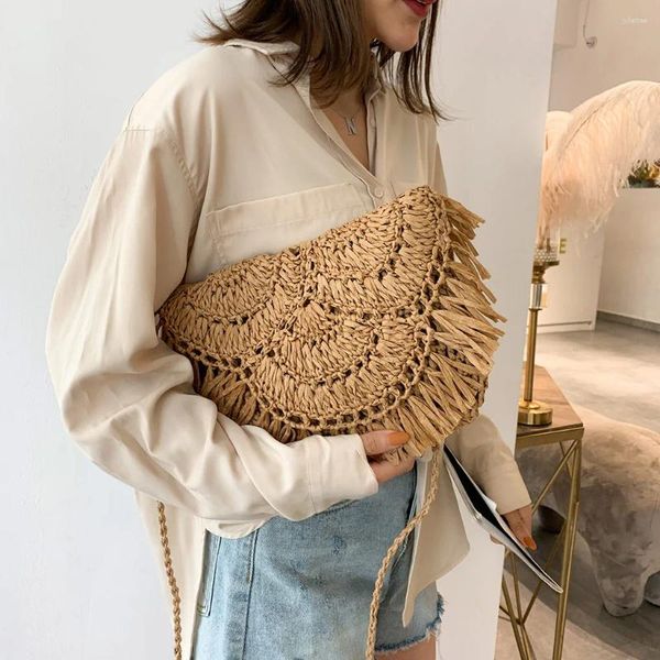 Borse a tracolla 2024 Donne di estate Borsa in rattan Borsa da viaggio in vimini intrecciata Borsa a tracolla femminile Casual Bali Bohemia Beach Paglia Shopper Borse