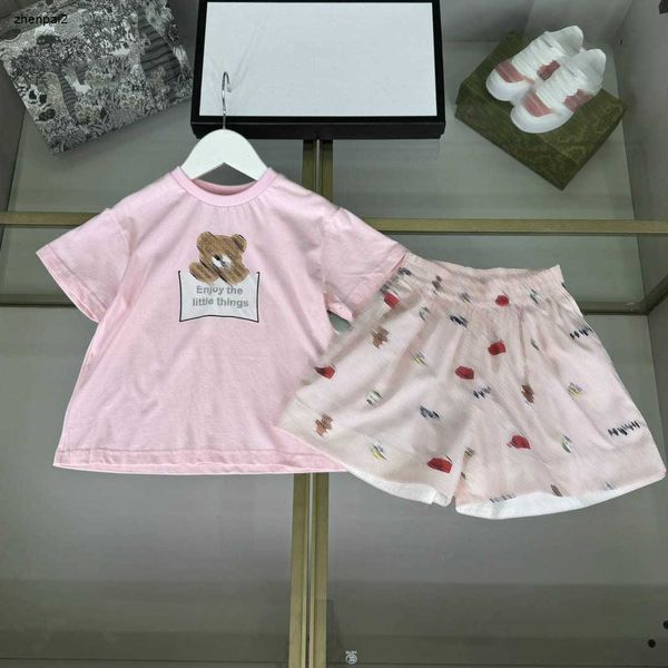 Роскошные детские спортивные костюмы Лето милый розовый набор для девочек костюм детская дизайнерская одежда размер 100-160 см футболка для девочек и шорты 24 марта