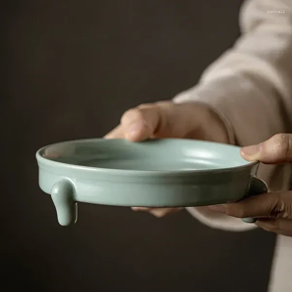 Tee-Sets Retro Azure Porzellan-Topf-Tragstütze Ruder Dreibeinige trockene Braublech Keramik Tee Tablett Sank Frucht