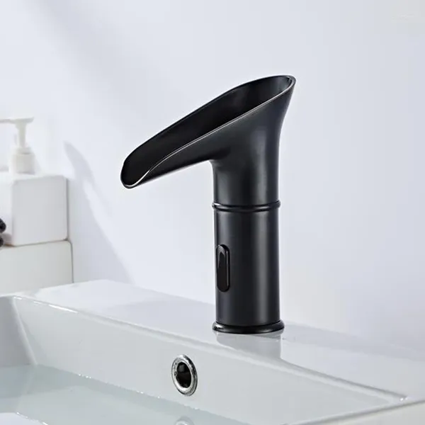 Rubinetti per lavandino del bagno AZETA Rubinetto per lavabo con sensore nero Miscelatore automatico induttivo per acqua fredda con tocco manuale AT8306B