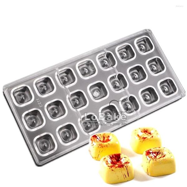 Ferramentas de cozimento 21 cavidades côncavo cubo quadrado forma policarbonato pc molde de chocolate molde de gelo chocolate doces fazendo moldes para pastelaria diy