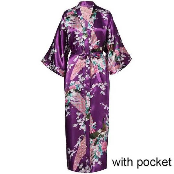 CHR0 Pijamas sexy Mulheres sexy manto longo com bolso de bolso no noiva Dama de noiva Rayon Kimono Bathrobe Grande Tamanho S-xxxl Vestido noturno 2404101