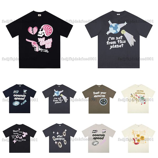 Kırık Gezegen Erkek Tişörtleri Tasarımcı Tshirt Köpük Köpek Baskı Yazısı Yaz Erkek Kadınlar Gevşek Tişört Kısa Kollu Yüksek Sokak Günlük Mürettebat Boyun Tişörtleri Tees S-Xl