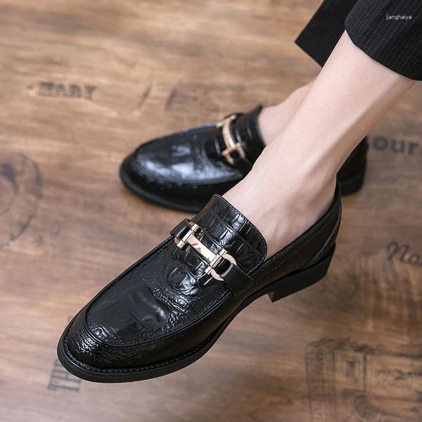 Повседневная обувь с крокодиловым узором, мужская модная офисная деловая обувь, итальянские оксфорды, обувь с металлическим украшением