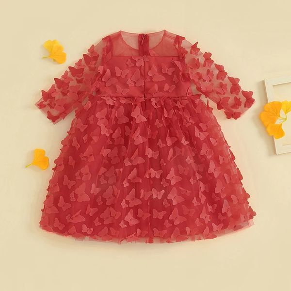 Kinderbaby Schmetterling Tüll Kleid Valentinstag Kurzarm 3d süße Party Spring Y240326