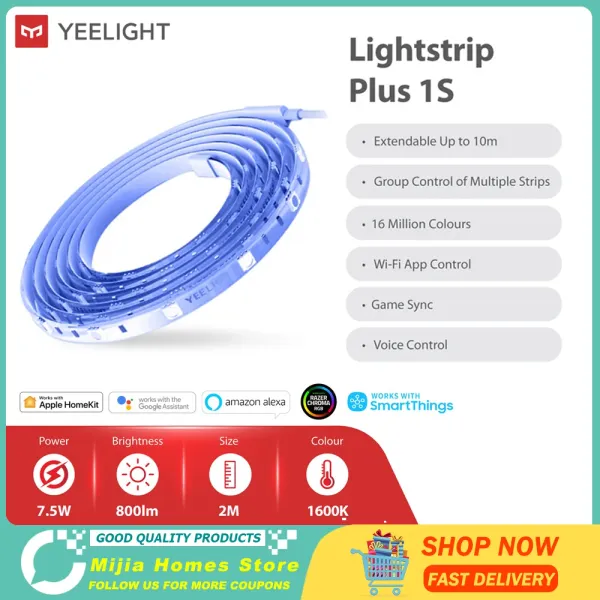 Controlla Yeelight Smart Light Strip 1s 2M LED WiFi App WiFi Smart Home Decor Light Work With Alexa Google Assistant Homekit