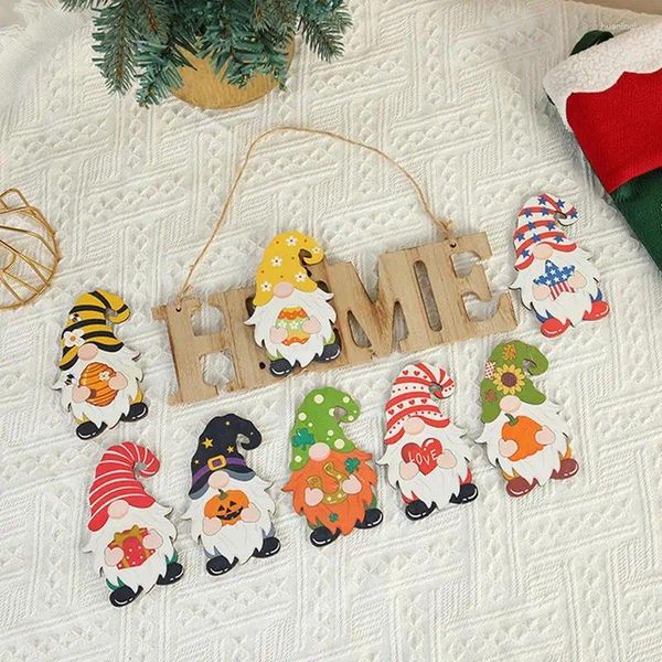 Decorações de Natal 8pcs Gnome Sinal de boas-vindas Cabide de madeira para janela estilo rústico decoração de férias fazenda casa varanda parede