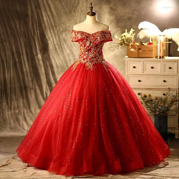 Abiti da festa Squisito abito da ballo rosso senza spalline con applicazioni di paillettes Abiti da ballo lunghi e sottili Soffice tulle da donna Serata formale