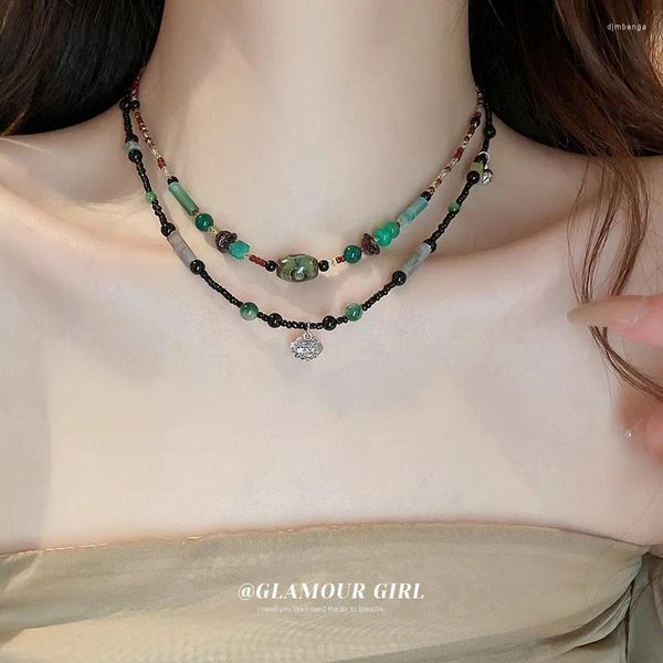 Colares de pingente feminino vintage estilo chinês pedra acrílico frisado colar na moda jóias pescoço corrente clássico delicado