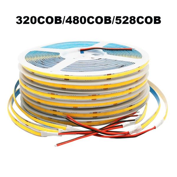 12V 24V COB LED şerit ışığı 320COB 480COB 528COB 384COB LED'ler Esnek Bant Yüksek Yoğunluklu Doğrusal Aydınlatma Sıcak Doğal Beyaz 8mm