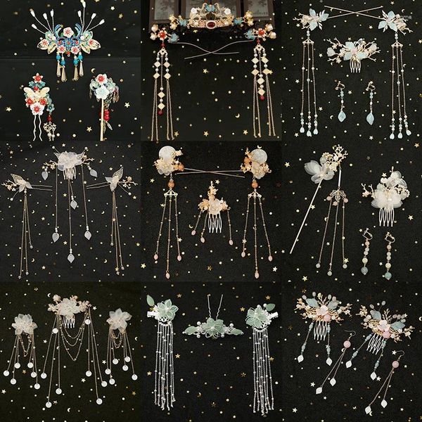 Fontes de festa Antigo Hanfu Headwear DIY Hairpin Enfeites de cabelo Conjunto de acessórios de pente de borla