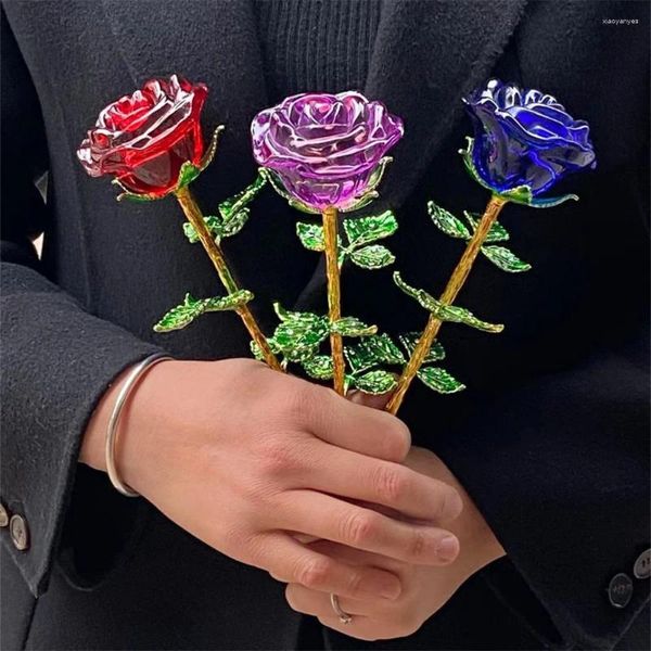 Dekoratif Çiçekler Kristal Cam Gül Çiçek Figürinler El Sanatları Sevgililer Günü Hediyesi Kız Arkadaş Doğum Günü Romantik Hediyeler Ana Sayfa Masa