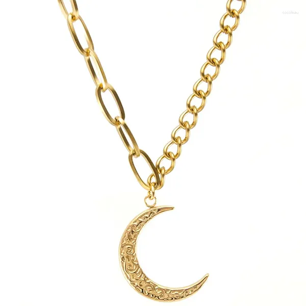 Colares Pingente de Aço Inoxidável Lua Sol Estrela Charme Jóias 2024 Mulheres Declaração Colar Twist Mix Oval Chain Alternar Fecho Colar Dourado