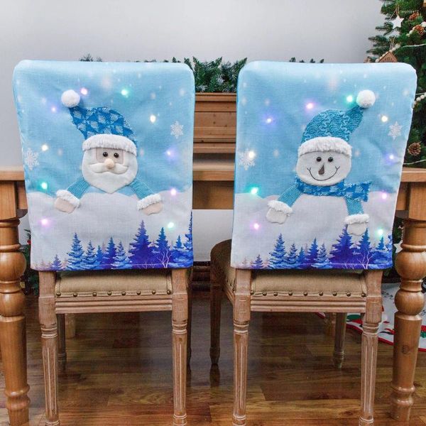 Cadeira cobre macio não tecido capa de tecido papai noel led luz decoração de natal sala de jantar protetor luminoso caso de assento 2024