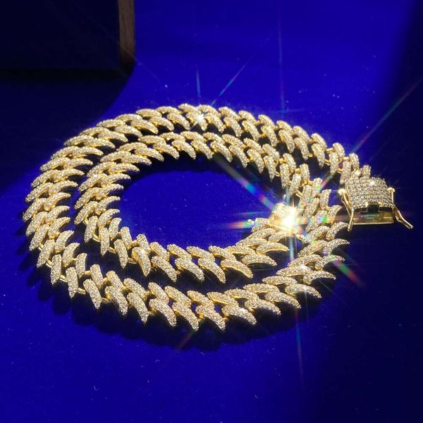 Jóias de moda de 12 mm geladas para missanita prateada 18k colares de corrente de link cubano de ouro branco 18k