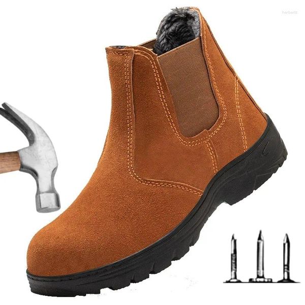 Botas de inverno sapatos de seguro de trabalho à prova de frio masculino mais veludo alto-top antiderrapante aço toe boné anti-esmagamento anti-piercing trabalho