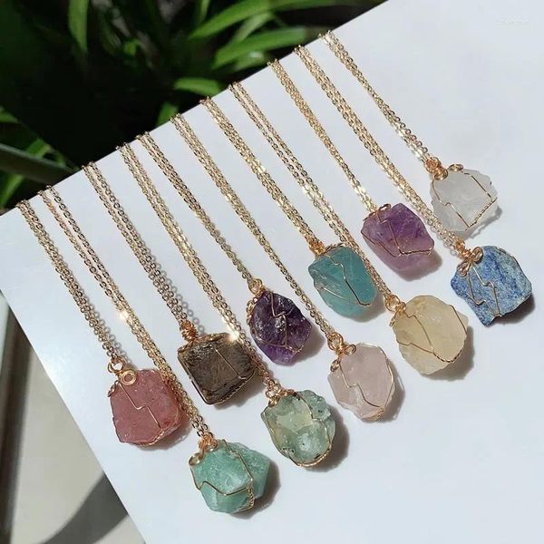 Collane con pendente 10 Pz/borsa Collana di Pietra di Cristallo Naturale Filo Avvolto Roccia Quarzo Ametiste Citrini Fluorite Per Le Donne