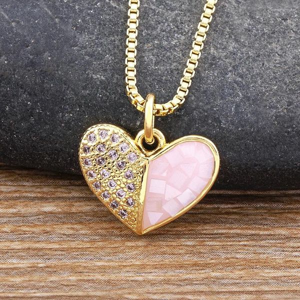 Collane con ciondolo Nidin Design Romantico a forma di cuore rosa lucido conchiglia di cristallo Collana con zirconi Gioielli eleganti da donna Regali di nozze