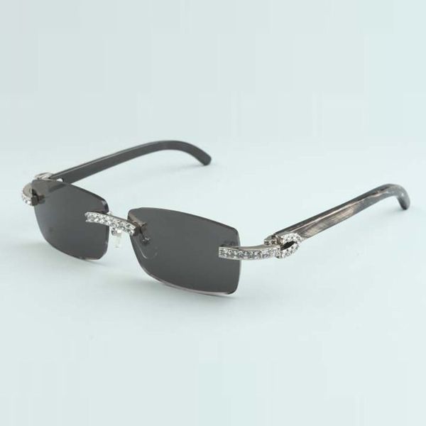 Heißer Verkauf High-End-XL-Diamanten-Sonnenbrille mit schwarzer Textur und natürlichen Büffelhornbügeln C-3524012-b für Unisex, Größe: 56-18-140 mm