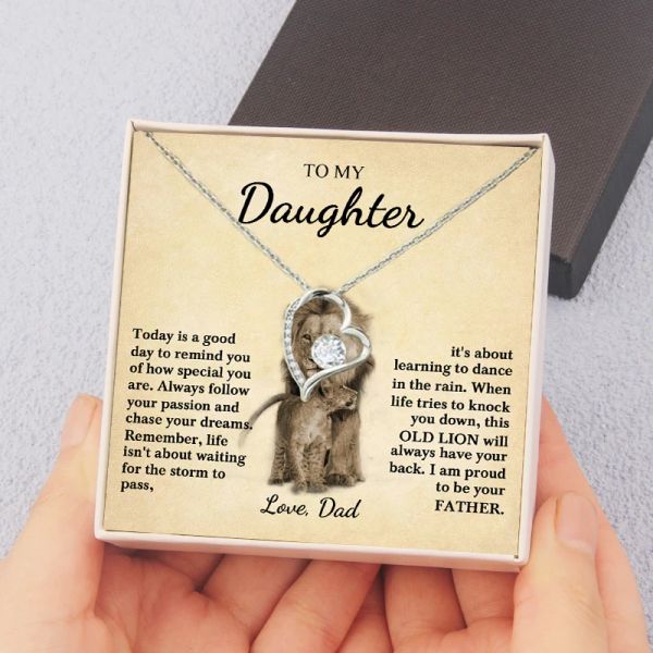Collane Per mia figlia Collana Lions Figlia e papà Oggi è una buona giornata Collana con messaggio e scatola regalo di laurea da papà papà