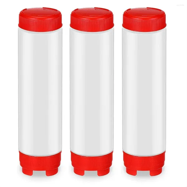 Bottiglie di stoccaggio 16 Oz in plastica invertita Spremere Punta riutilizzabile Dispenser con valvola grande Bottiglia di condimento per salse Ketchup