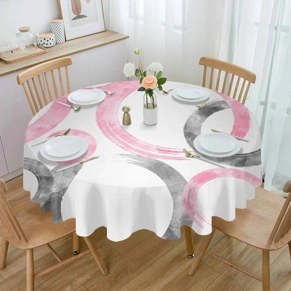 Pano de mesa geométrico pincel círculo rosa cinza toalha de mesa à prova dwaterproof água decoração casamento casa cozinha sala jantar redonda