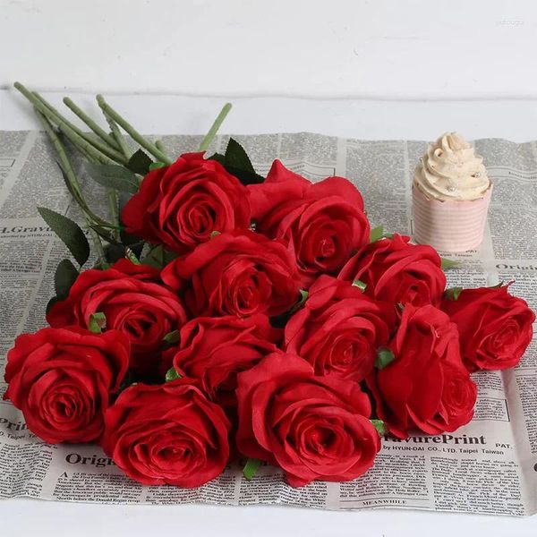 Dekorative Blumen, rote künstliche Rose, 52 cm, Seide, für Zuhause, Tisch, Hochzeitsdekoration, Brautstrauß, Valentinstag, Muttergeschenk