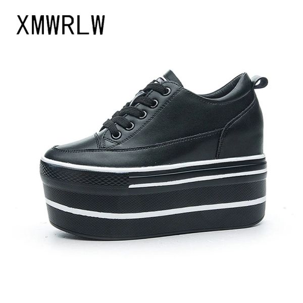 Schuhe xmwrlw echte Leder -Plattformschuhe für Frauen 2020 Frühling Herbst High Heels Keile Frauen Turnschuhe Schwarze weiße Schuhe Sneakers