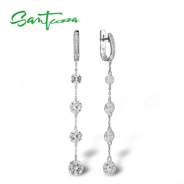 Santuzza puro 925 prata esterlina brincos para mulheres branco brilhante cz elegante longo pendurado artesanal jóias finas 240401