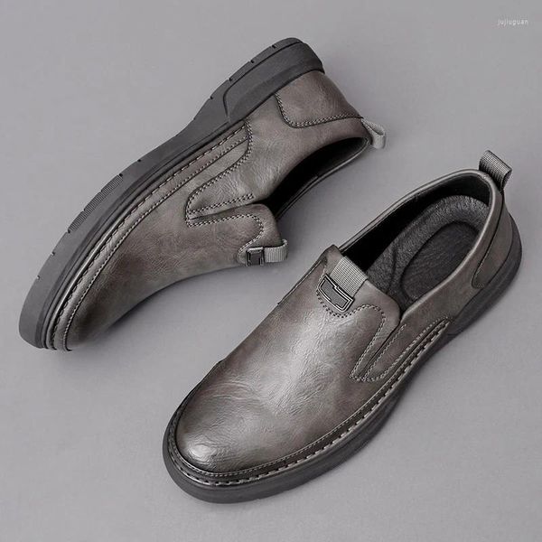 Sapatos casuais masculinos clássicos couro genuíno durável negócios escritório vestido mocassins antiderrapantes