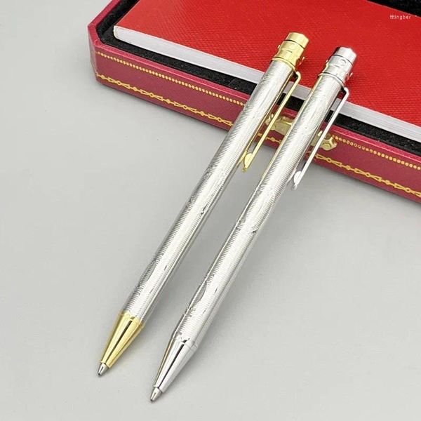 Luxus-Kugelschreiber aus Ganzmetall mit graviertem Muster, dünner Santos-Stil, goldene/silberne Verzierung, glattes Schreiben