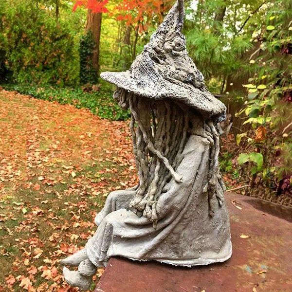 Decorazione per feste Statua di strega da giardino Fantasma spettrale Scultura seduta Realistica Casa per interni ed esterni Ornamenti di Halloween Accessori